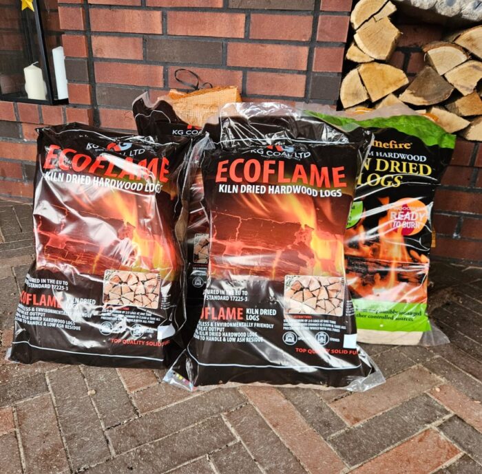 Kiln dried birch logs in plastic bags, Ready to Burn certified